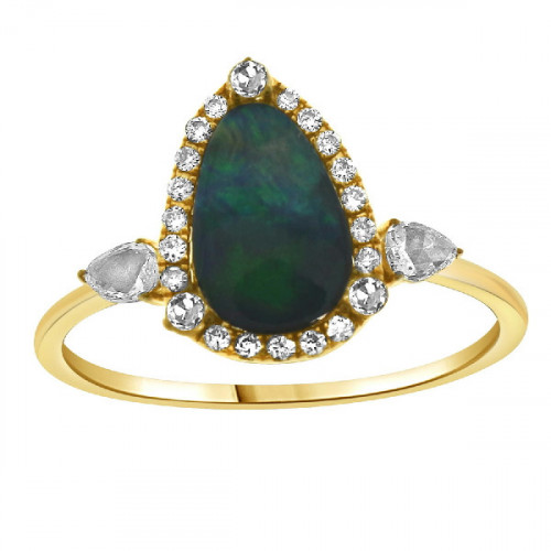 Ring 18 Kt Rose Gold Diamonds Opal