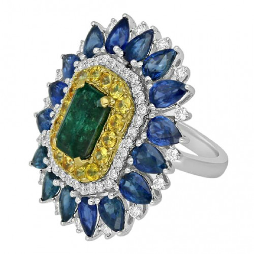 Ring emerald and sapphire