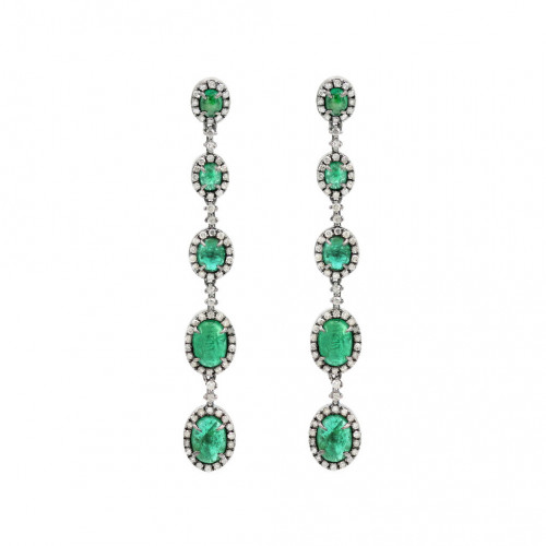 Earrings 18K Gold Silver Diamond Emerald