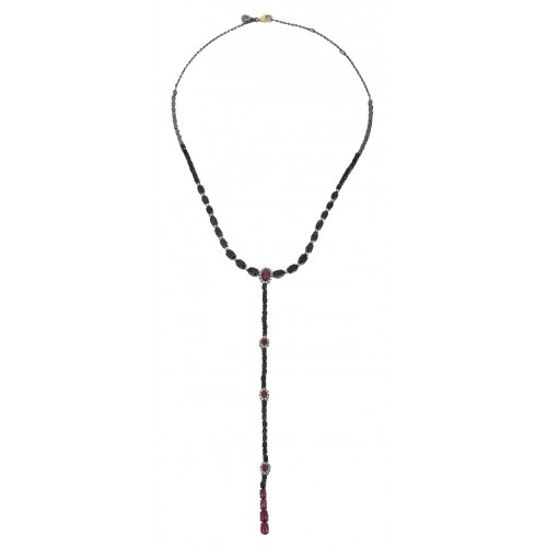 Necklace 18 Kt Gold Silver Diam Sap Ruby