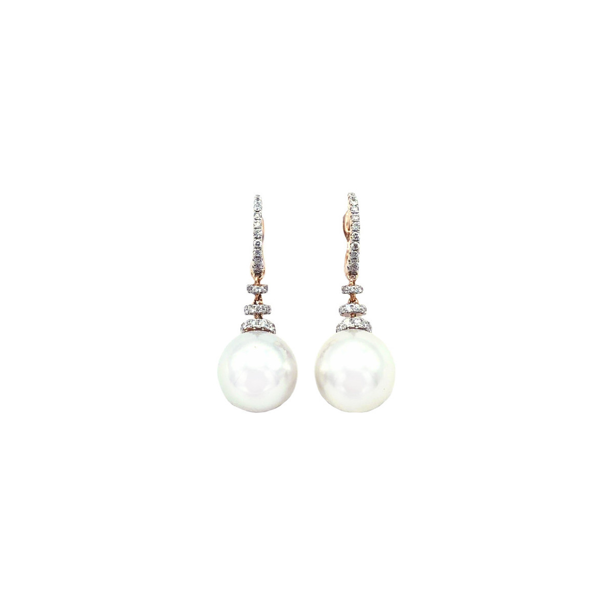 Earrings 14K Rose Gold Diamonds Pearl
