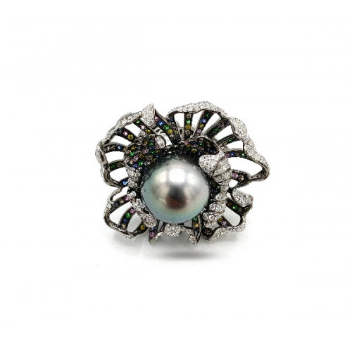 Ring 18Kt White Gold Diam Sapphire Pearl
