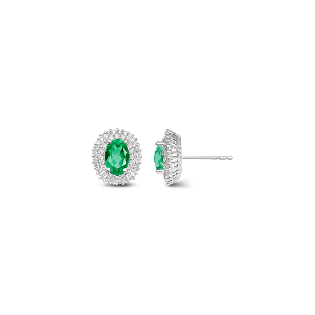 Earrings 18K White Gold Diamonds Emerald