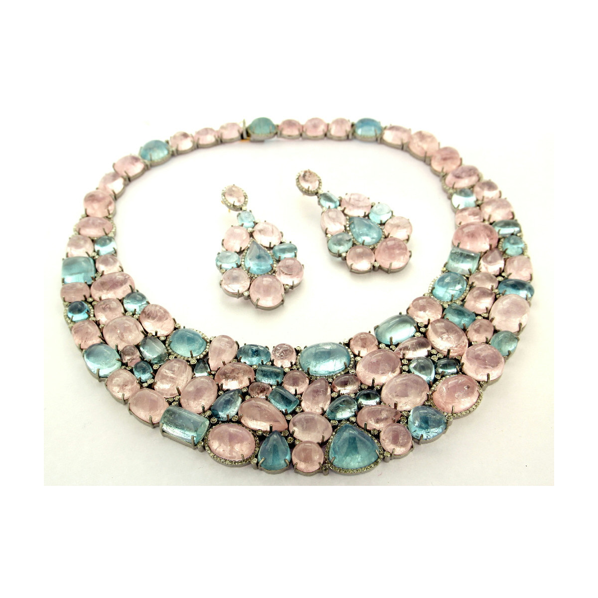 Necklace and earrings aquamarine and morganite