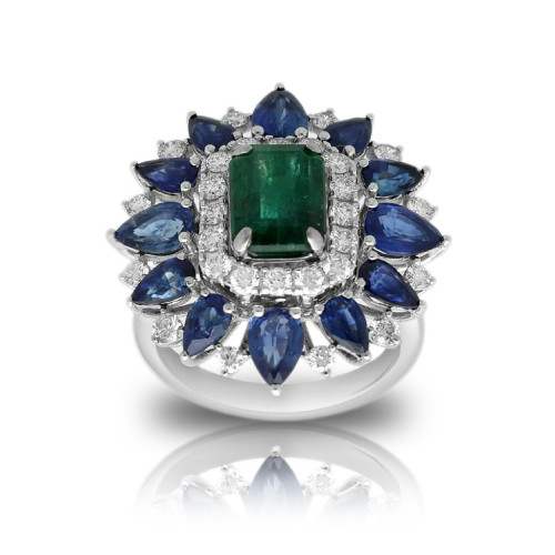Anillo esmeralda y zafiro