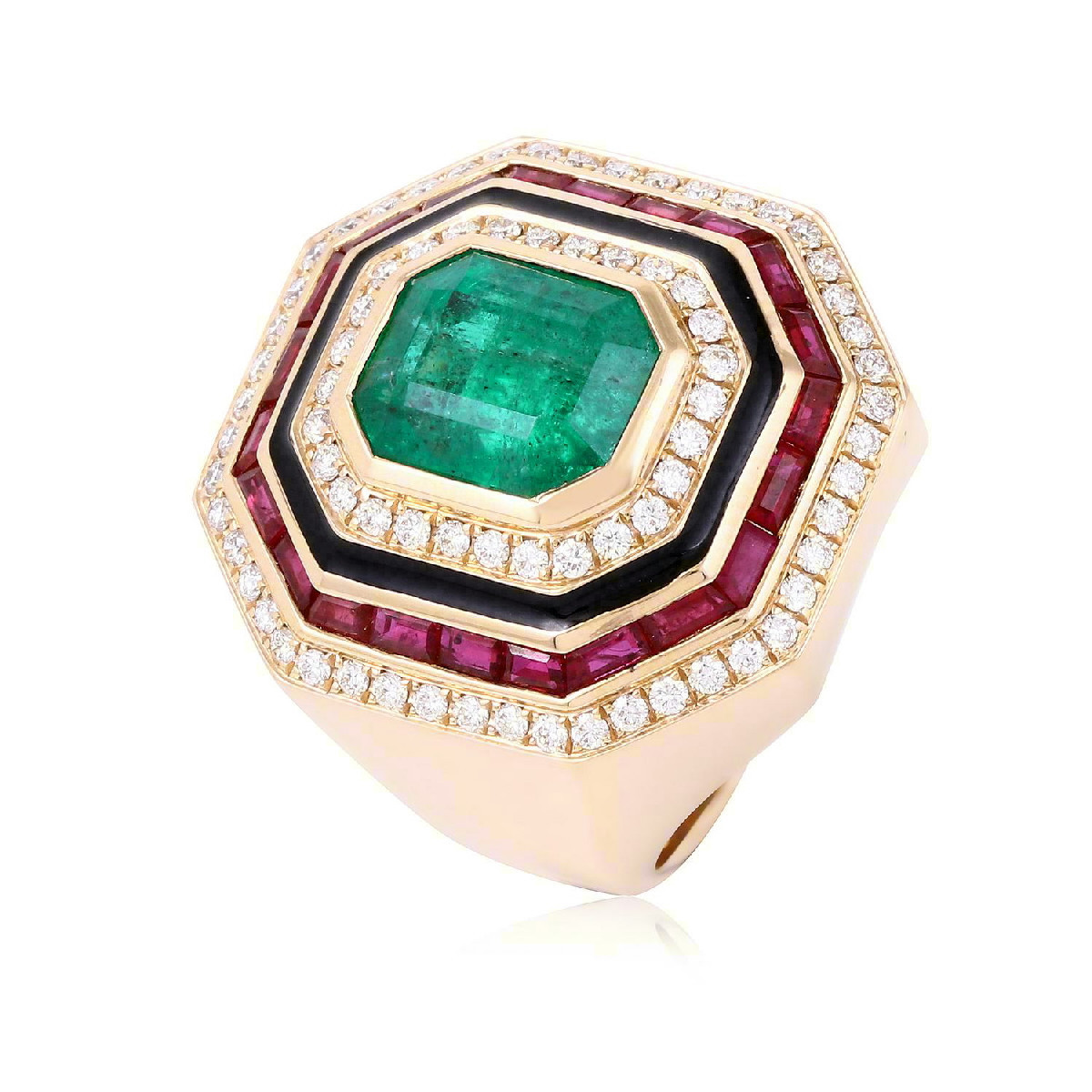 Emerald and ruby ring